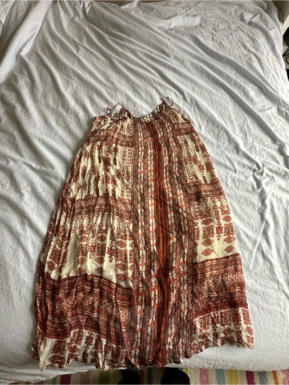 Lucky Brand Cream and Rust Printed Midi Dress